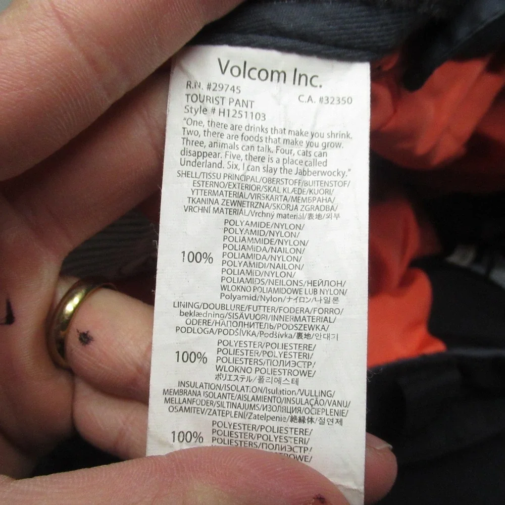 Volcom Snow Pants Mens‎ Large Black Thermonite Insulated Waterproof Slopes 38x33